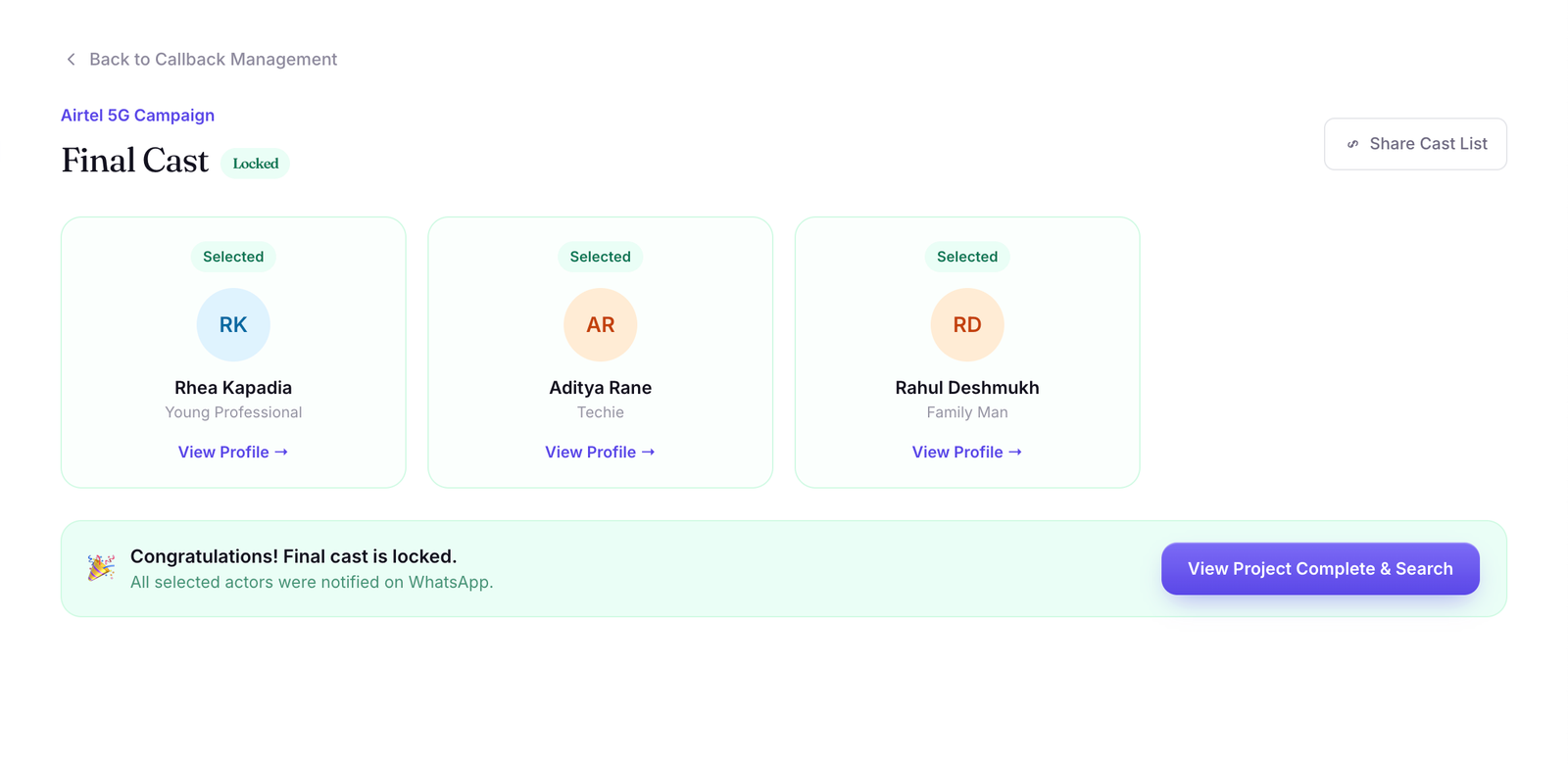 CastingWorkFlo project archive preserving casting submissions, reviews and decisions